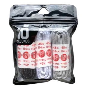 10 Seconds ® Reflexall ® Athletic Oval Laces | Black/White/Classic Gray Reflective Multi-Pack