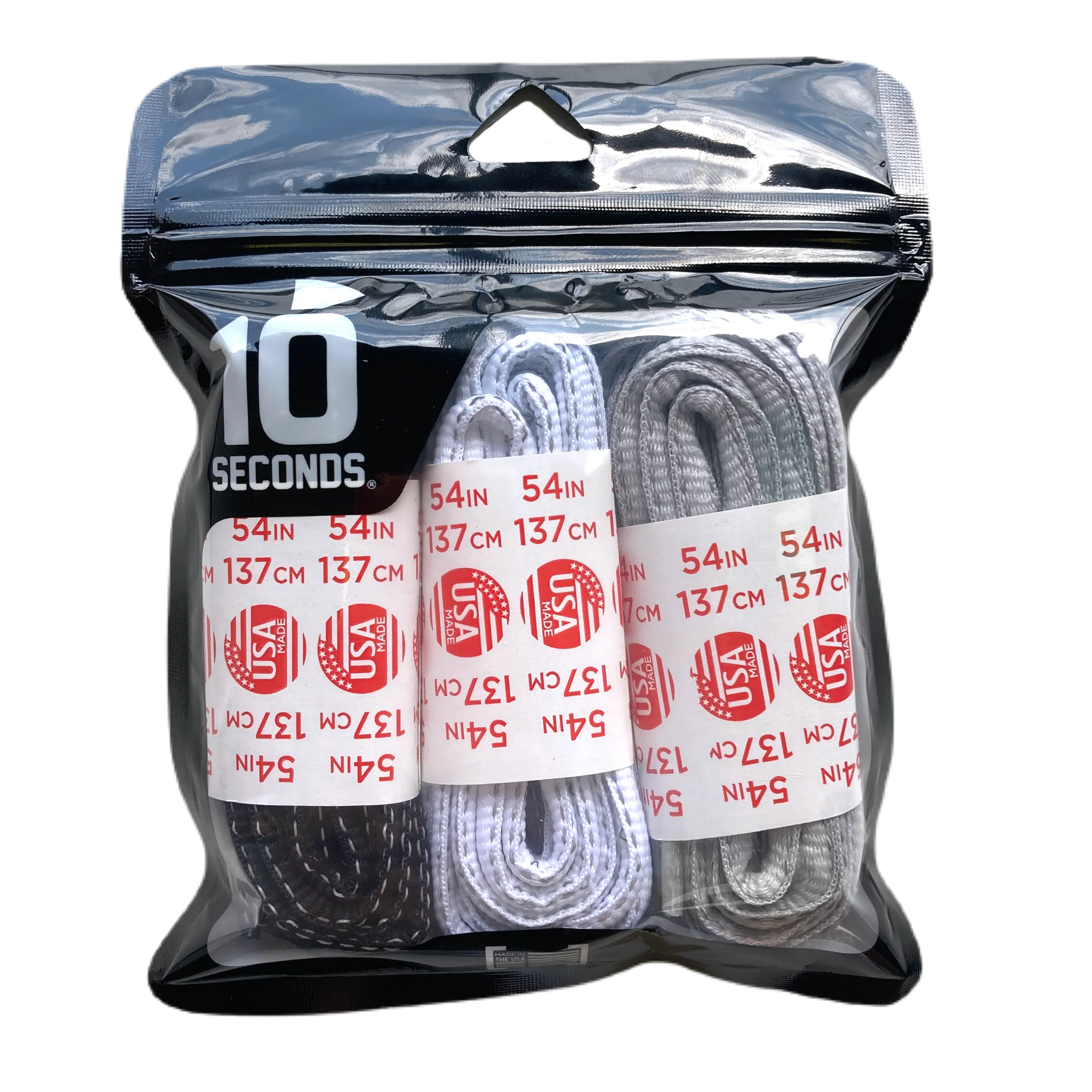 10 Seconds ® Reflexall ® Athletic Oval Laces | Black/White/Classic Gray Reflective Multi-Pack