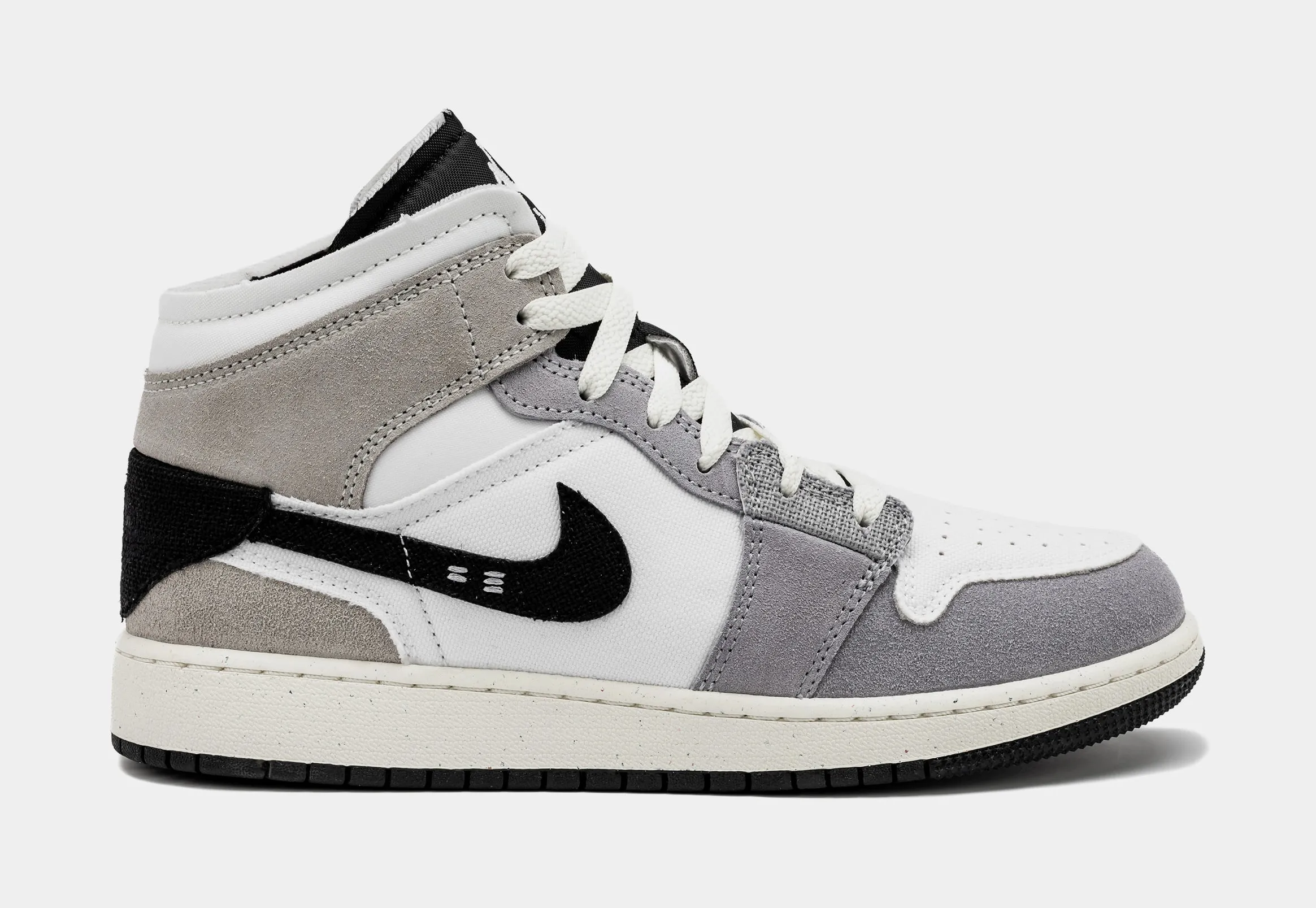 Air Jordan 1 Retro Mid Craft Cement Grey Grade School Lifestyle Shoes (Black/White)