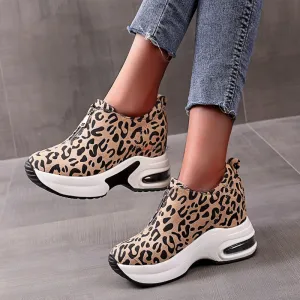 Amozae Leopard Running Shoes Female Platform Thick Sole Womens Sport Shoes Platform Sneakers Women Height Increase Jogging Shoes