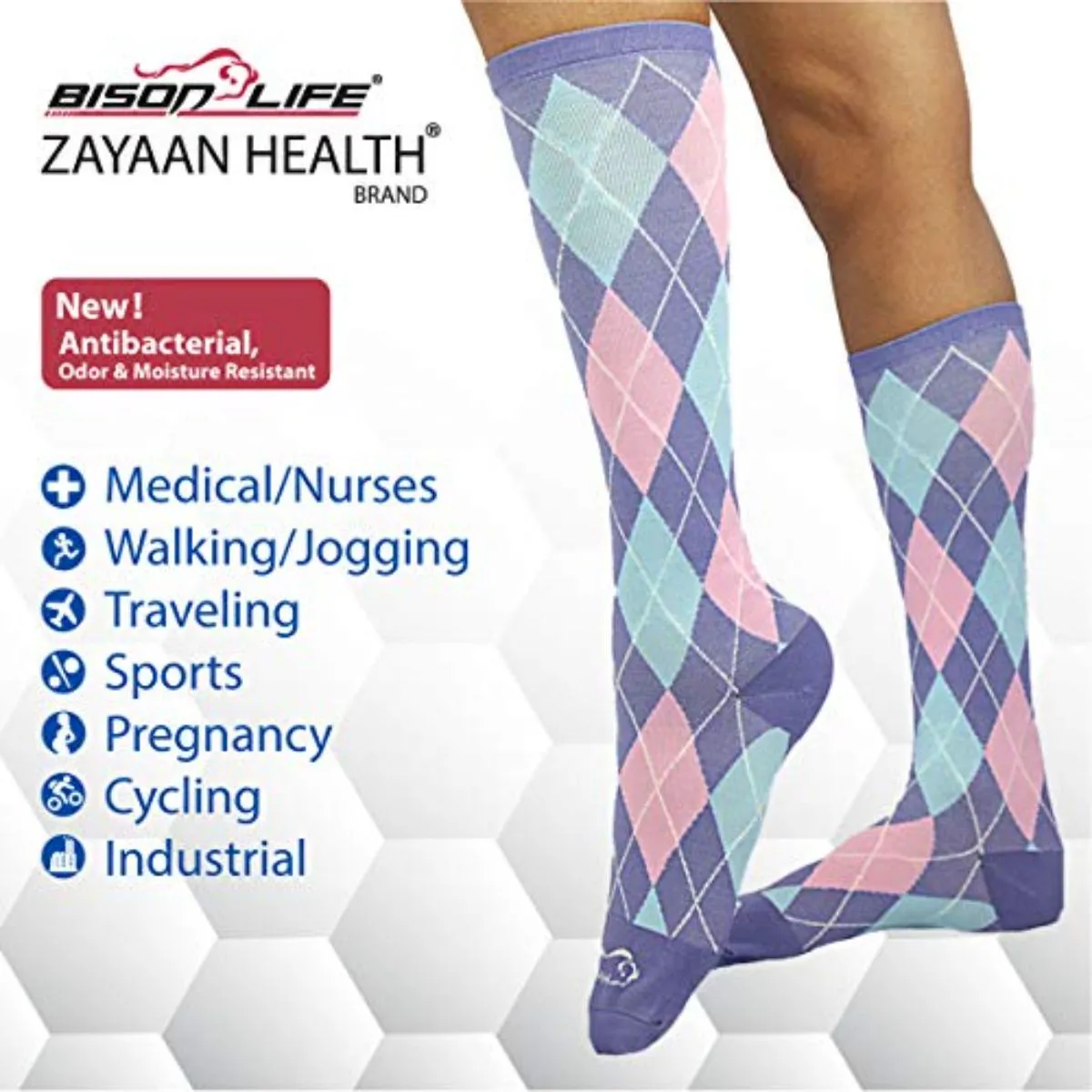 Argyle Compression Socks, Anti-Fatigue, Odor & Moisture Resistance, (4 Pairs)