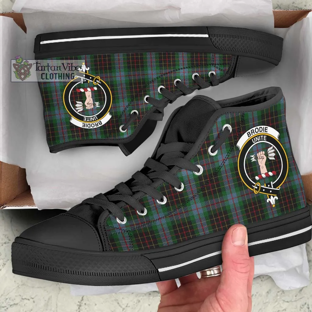 Brodie Hunting Tartan High Top Shoes with Family Crest