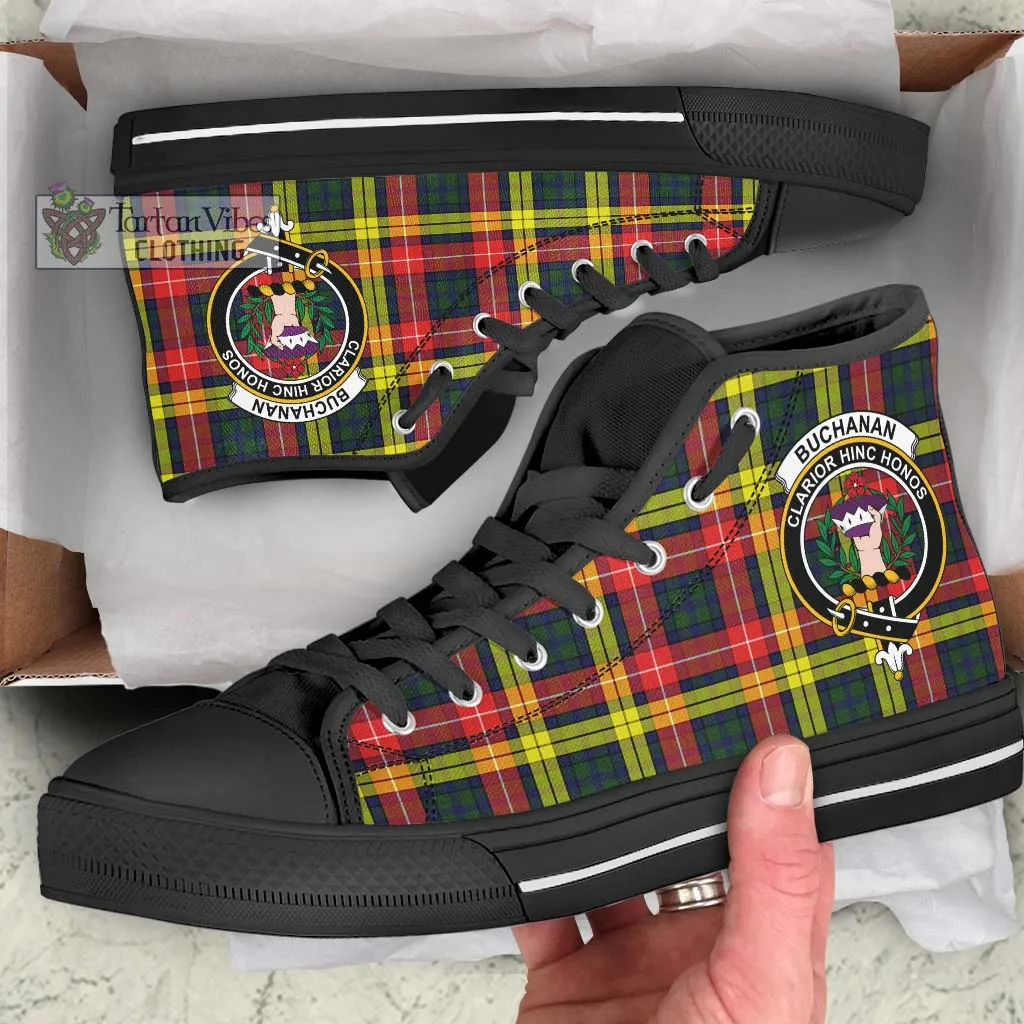 Buchanan Modern Tartan High Top Shoes with Family Crest