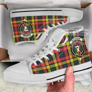 Buchanan Modern Tartan High Top Shoes with Family Crest