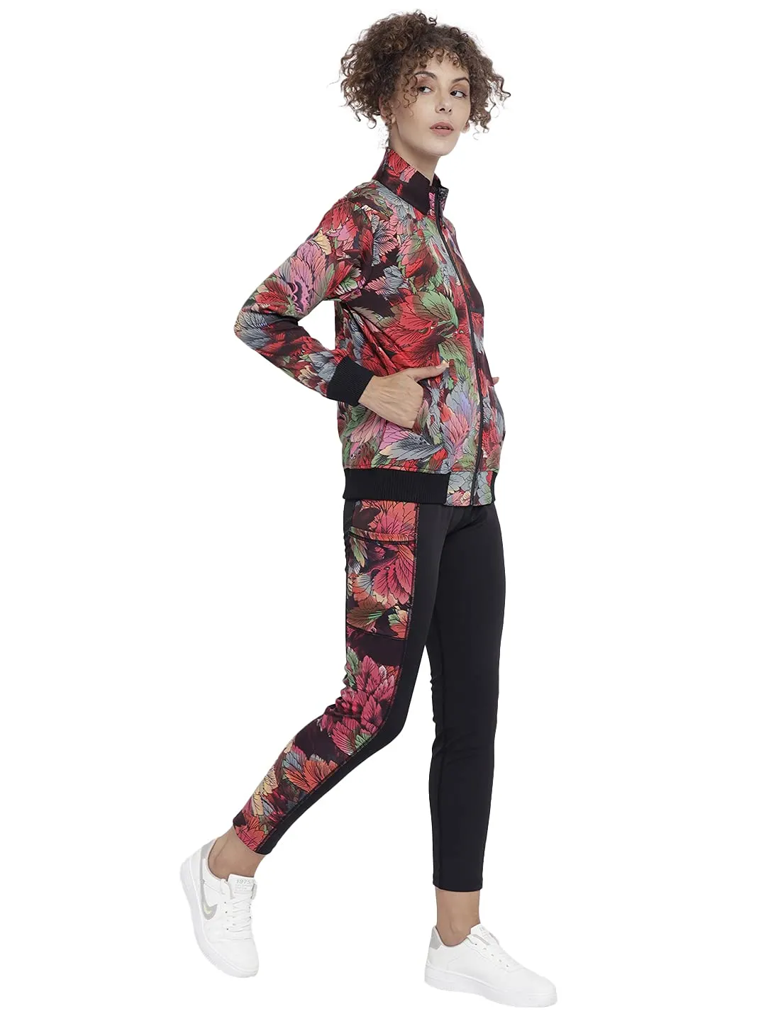 CHKOKKO Women Printed Zipper Full Sleeves Track suit Redd XXL