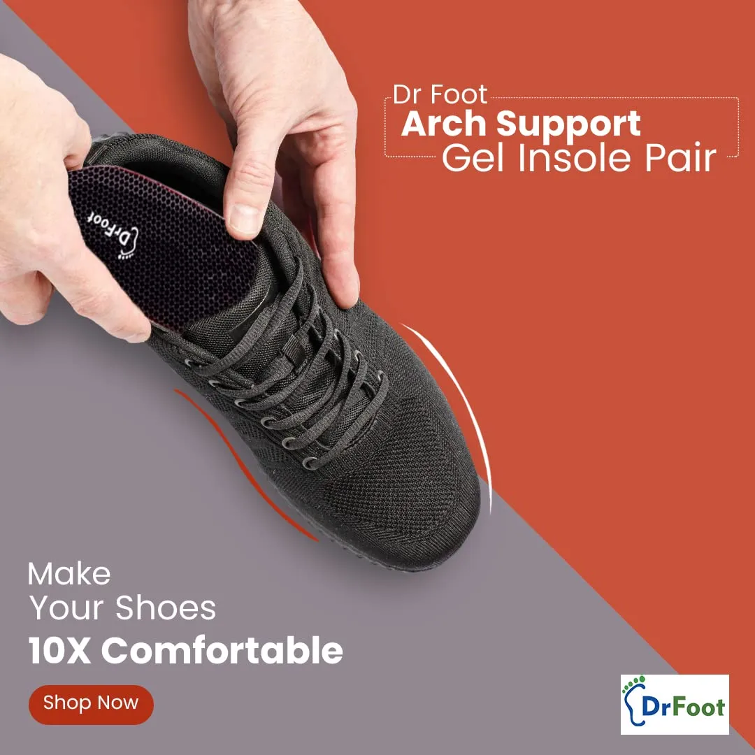 Dr Foot Arch Support Gel Insole Pair | For All-Day Comfort | Shoe Inserts for Flat Feet, High Arch, Foot Pain | Full-Length Orthotics | For Men & Women – 1 Pair (Medium Size) (Pack of 5)