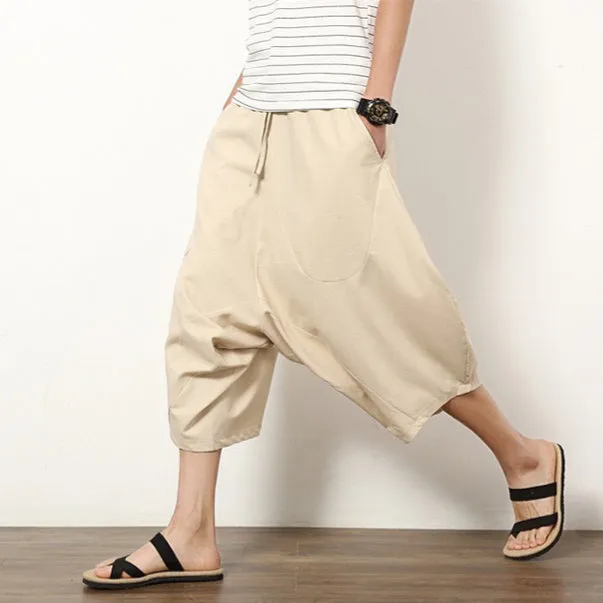 Men's Lantern Pants Loose Cotton Linen Shorts Wide Leg Beach Pants-Arwid Trouser