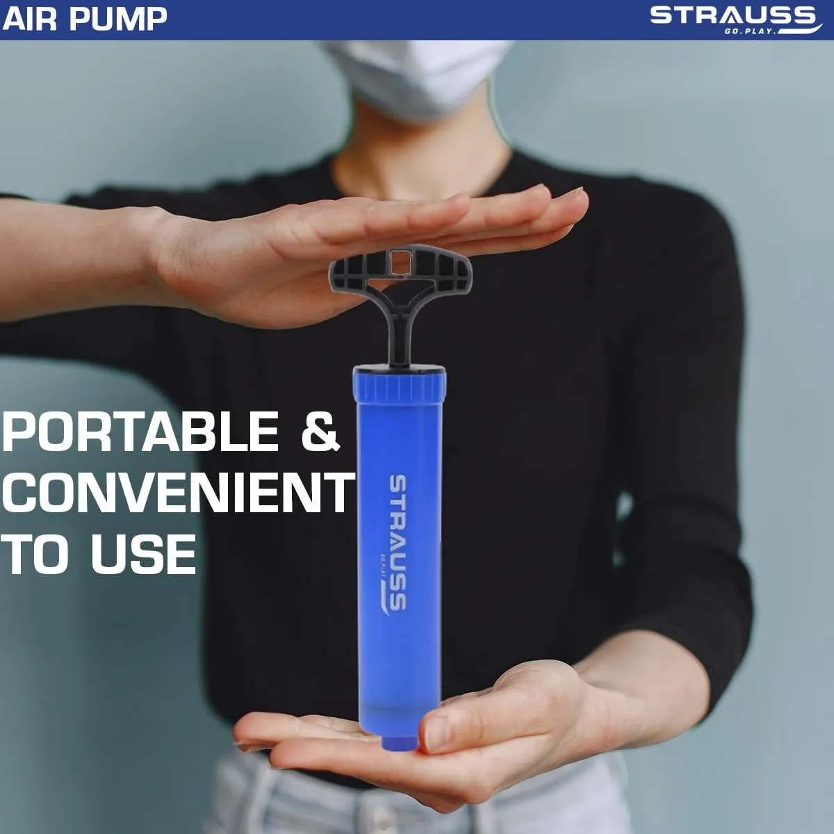 Strauss Air Pump for Sports | Suitable for Football, Volleyball, Basketball, Rugby, Soccer Ball, Other Inflatable Balls | Air Inflator with Stainless Steel Pin (1 pcs), (Blue)