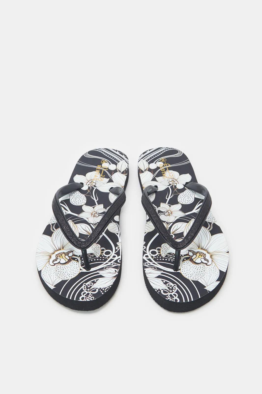 Women Black Printed Flip Flop