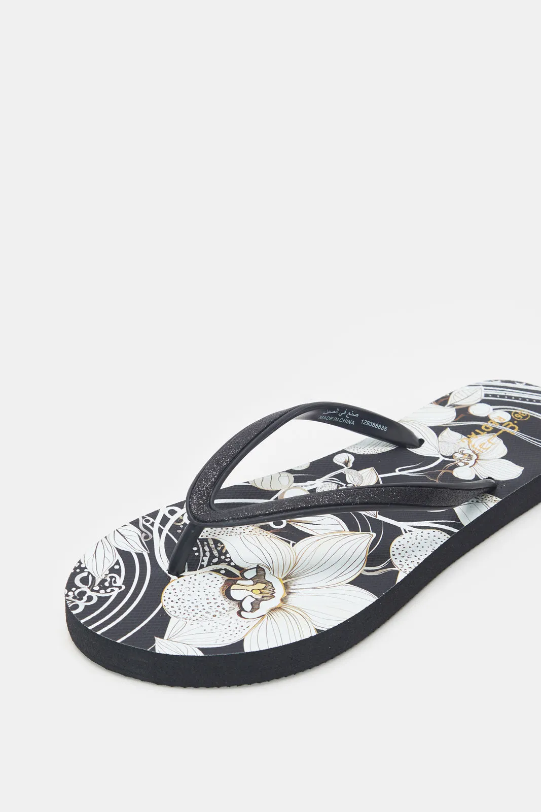 Women Black Printed Flip Flop