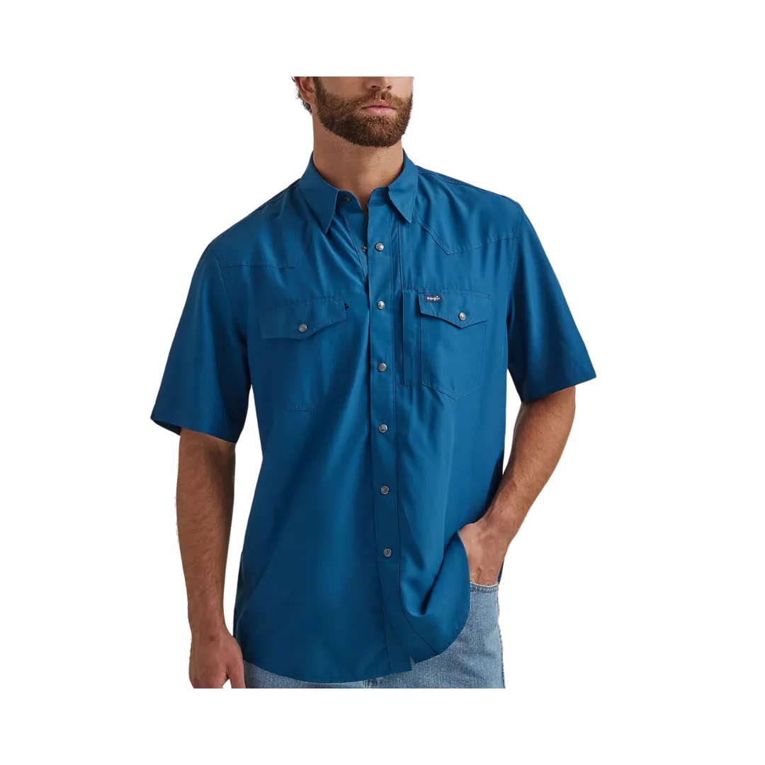 Wrangler Men's Performance Snap Short Sleeve Blue Shirt